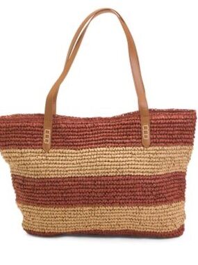 Tommy Bahama Striped Woven straw Tan & Rust Totebag
